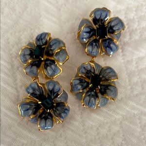 The Pink Reef Floral Drop Earrings in Blue and Gold